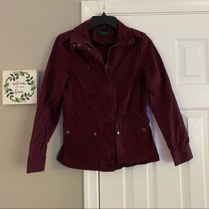 Love Tree Maroon Red Purple Cargo Jacket Zip Up Fall Small Pockets